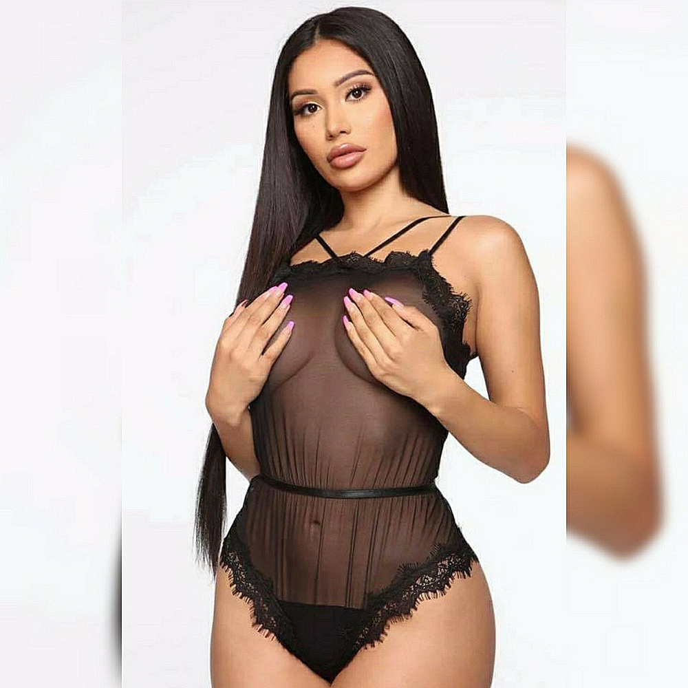 Fashion Nova Sexy Black Lingerie Romper Black L/XL